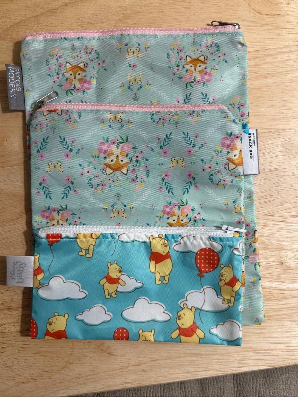 Disney Kids Wet Bag Set in Mint Green and Blue with Fox & Winnie the Pooh Prints